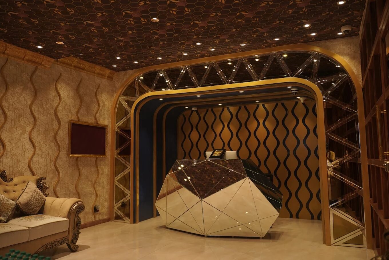 The grand reception lobby at 111 International Spa, Gachibowli — serving all of West Hyderabad